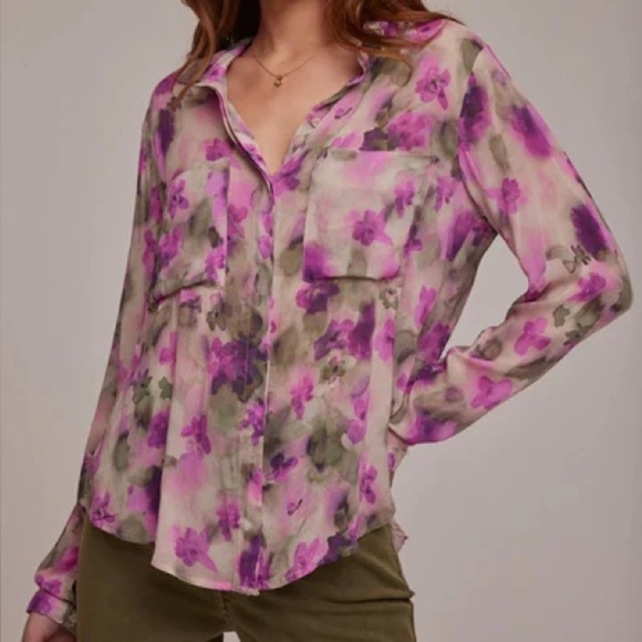 Bella Dahl Floral Camo Full Button Down Hipster Shirt - Picture 9 of 9